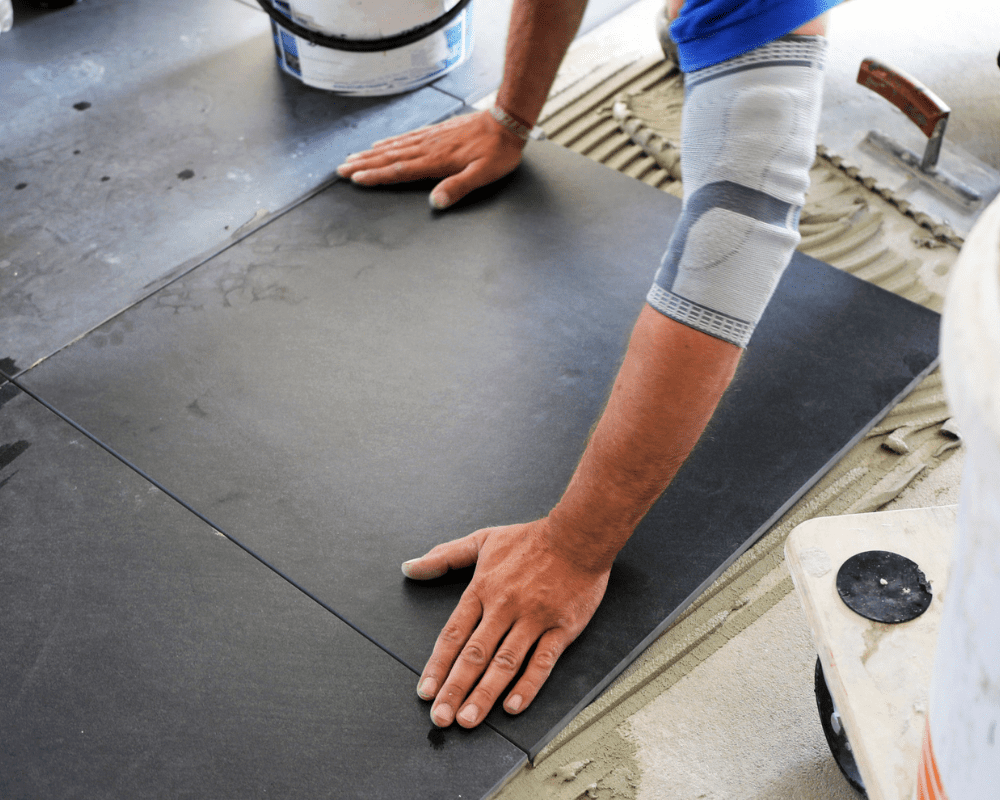 large floor tile installation